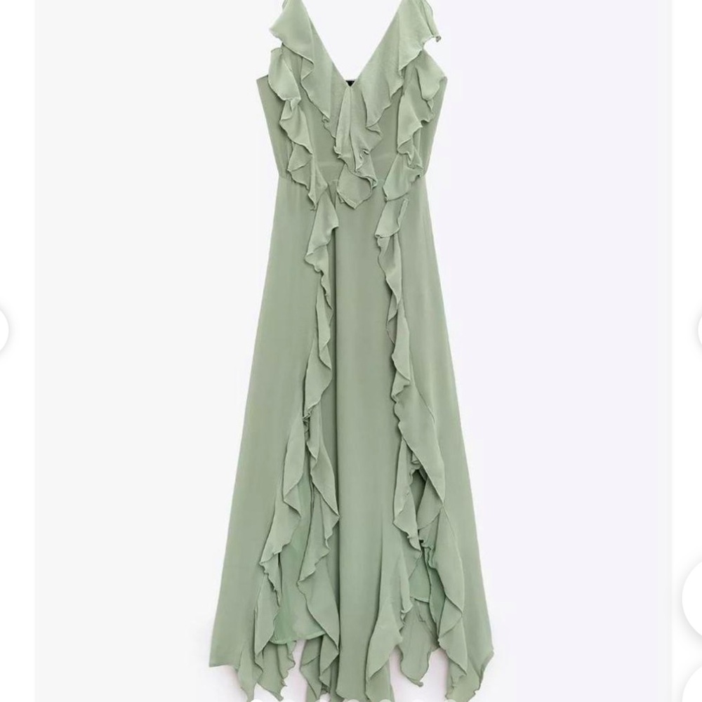 Zara Green Ruffle Maxi Dress